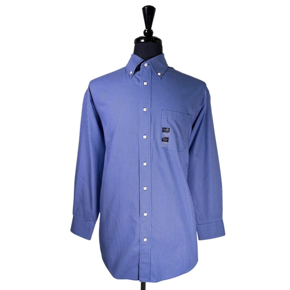 Jos A Bank Traveler Mens Dress Shirt 16.5 32 Blue Check Button Down Cotton